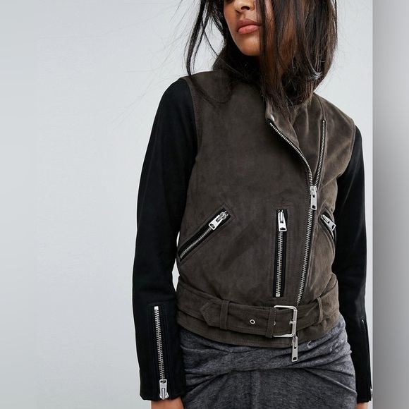 All Saints Jackets & Blazers - All Saints Jensen Biker Leather Suede Jacket Size 2 Taupe